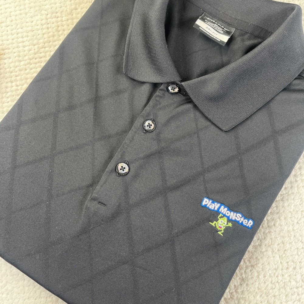 Nike‎ Golf Mens XL Dri-FIT Black Diamond Pattern PlayMonster Logo Polo Shirt